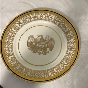 Gold and White Decorative Accent Plate with Intricate Design